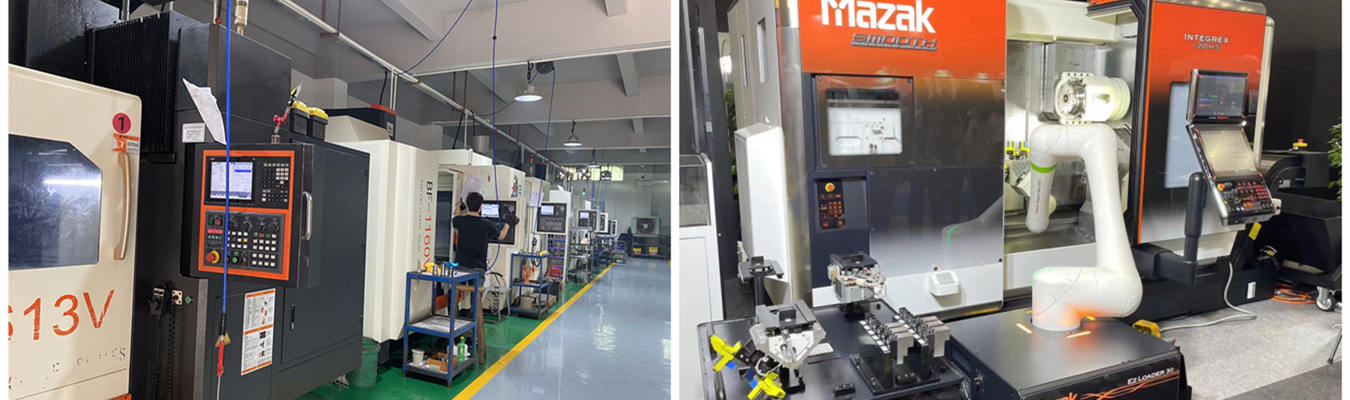 Robot parts machining in professional CNC machine shop environment