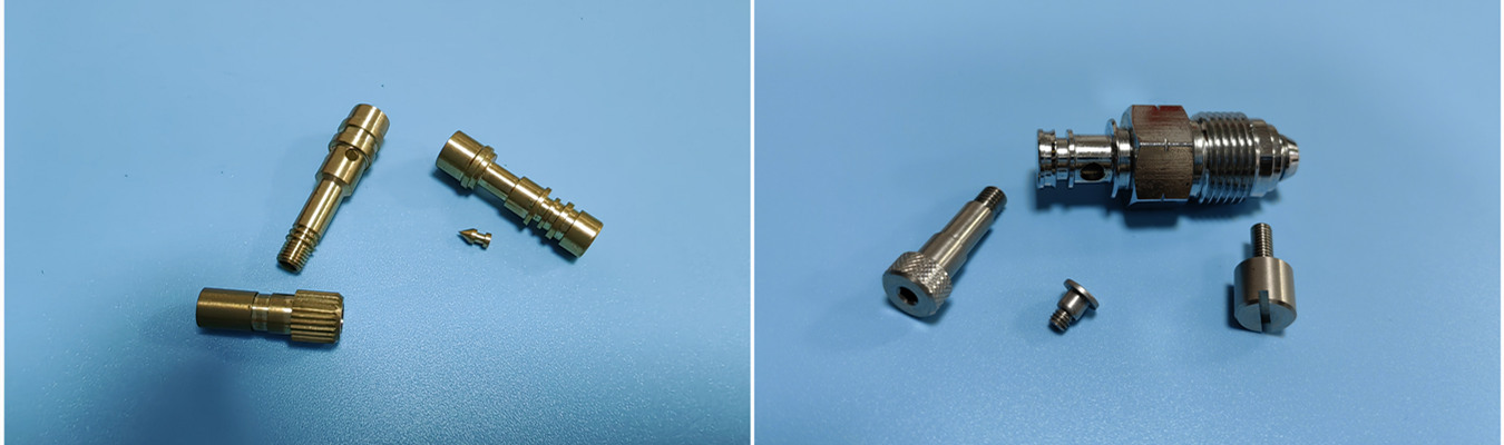 Brass connector pins manufactured using CNC Swiss machining for electrical connectors and electronic interconnect applications