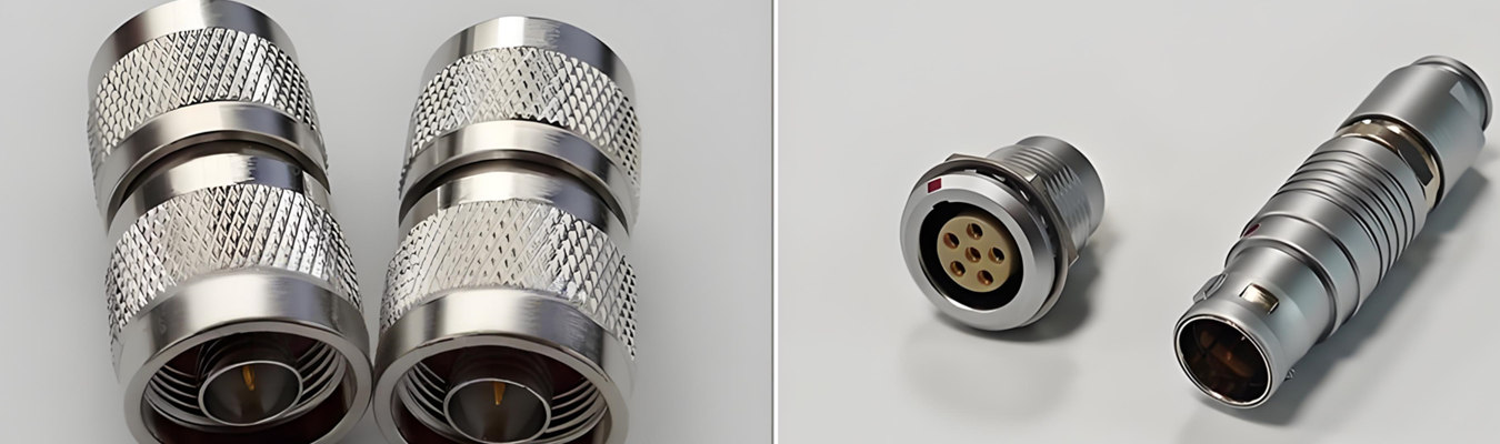 RF connector manufacturer providing precision CNC machined RF connector components for telecommunications and electronic applications