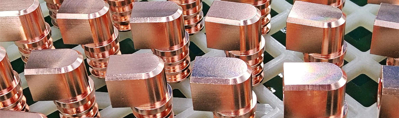 Custom CNC machined copper parts manufactured with tight tolerances for electrical connectors, heat sinks and industrial equipment