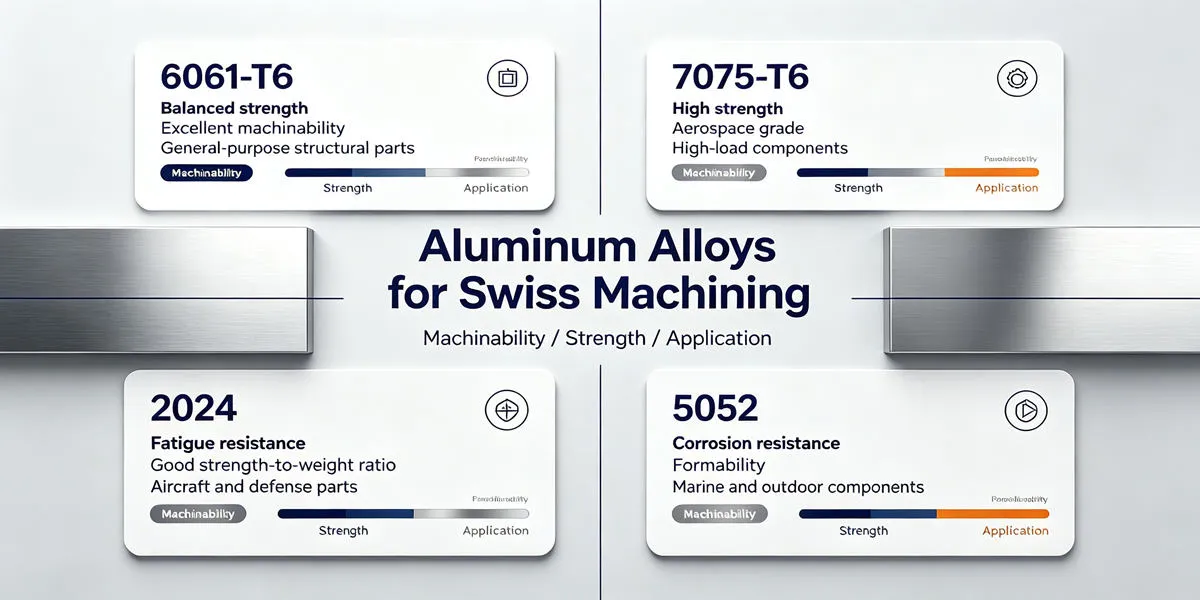 Best Aluminum Alloys for Swiss Machining Applications Best aluminum alloys for Swiss machining including 6061 and 7075 aluminum used for precision components