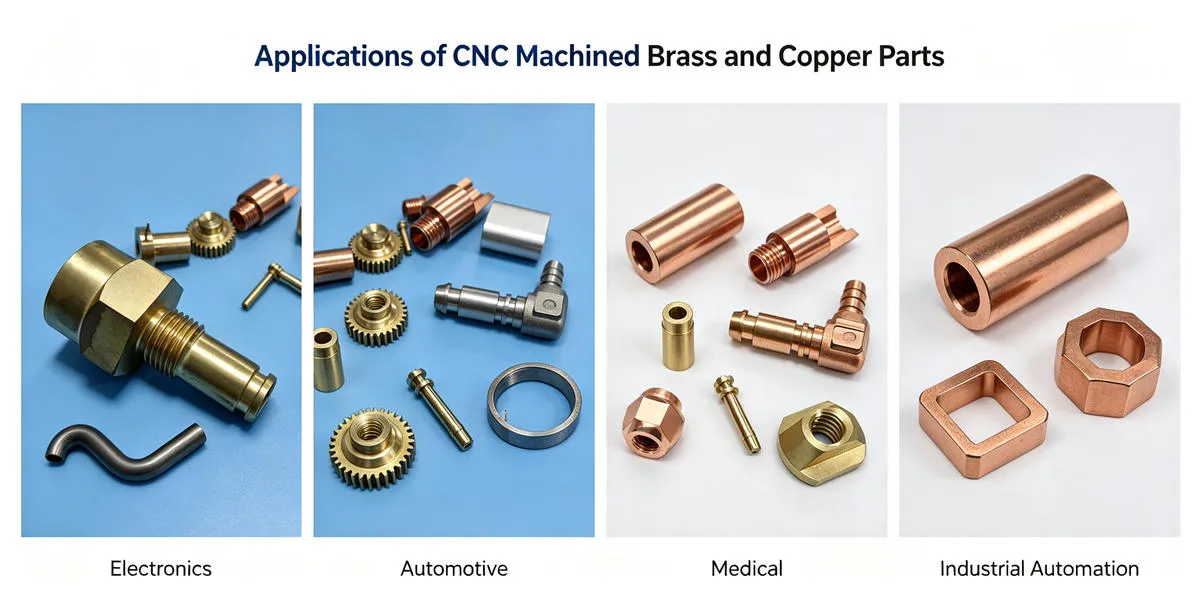 Brass and Copper Machined Parts Applications Brass and copper machined parts used in automotive, electrical, industrial and precision equipment applications