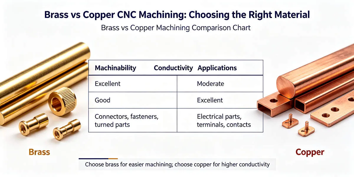 Brass vs Copper CNC Machining Comparison – Material Differences Brass vs copper CNC machining comparison showing differences in machinability, properties and manufacturing applications