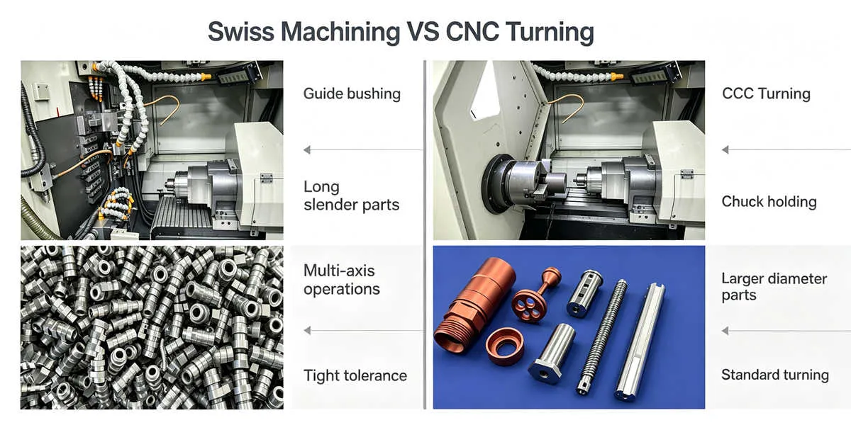 Swiss Machining vs CNC Turning for Aluminum Components Comparison of Swiss machining and CNC turning for aluminum components requiring precision and tight tolerance control