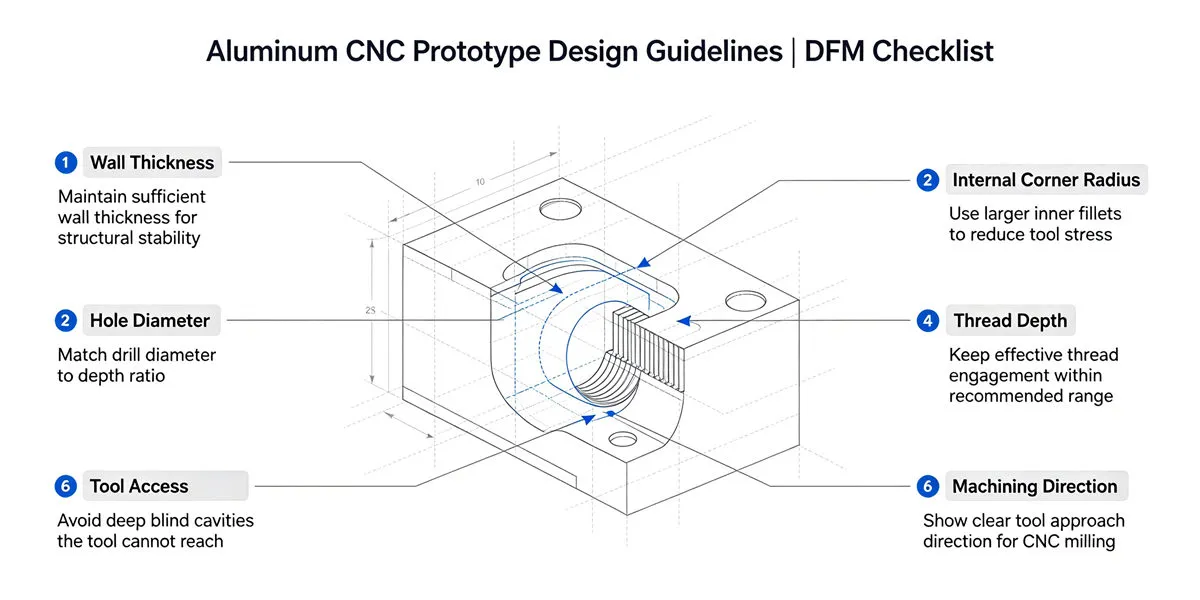 Aluminum CNC Prototype Design Guidelines Aluminum CNC prototype design guidelines for improving machinability, tolerances and manufacturing efficiency