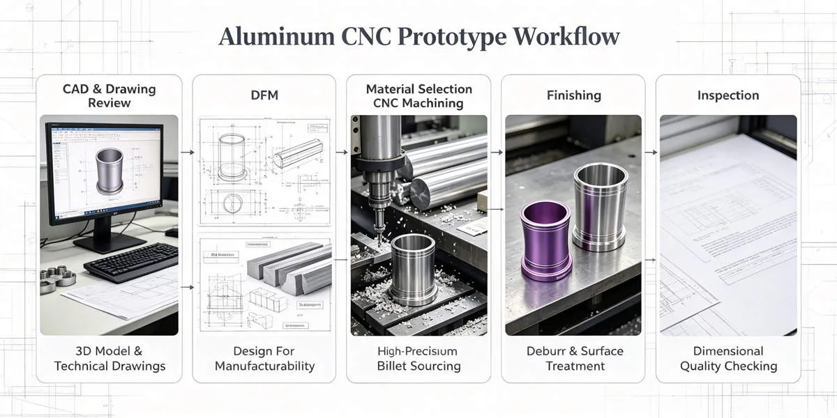 Aluminum CNC Prototype Machining Process CNC machining process for producing precision aluminum prototypes with accurate dimensions and tight tolerances