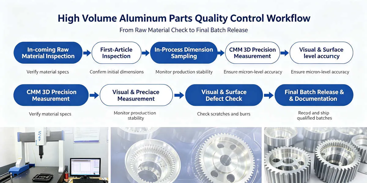 Quality control for high volume aluminum CNC parts using dimensional inspection and production process monitoring
