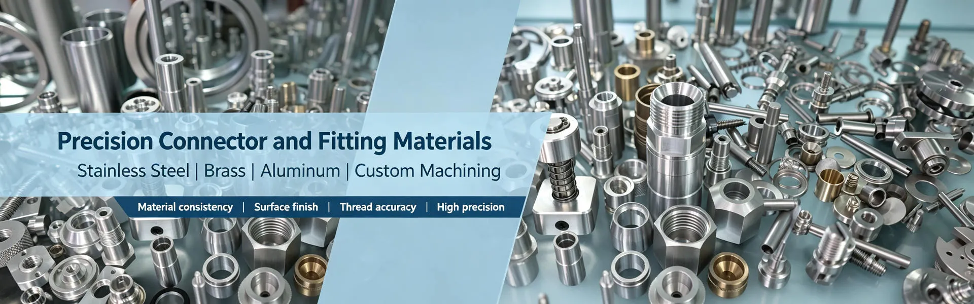 Precision Connectors and Fittings Materials Materials used for precision connectors and fittings including stainless steel, brass, aluminum and other machinable metals