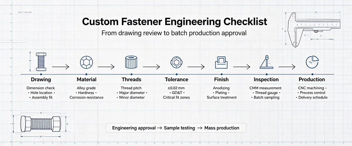 Custom Fastener Engineering Checklist Custom fastener engineering checklist covering material, thread, dimensions, tolerances and manufacturing requirements