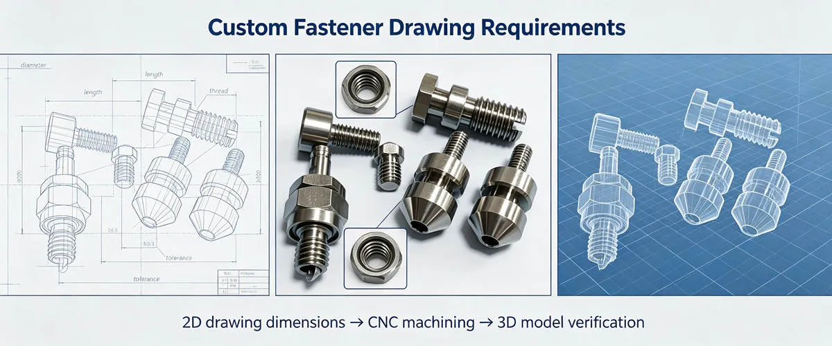 Custom Bolt and Nut Engineering Drawing Requirements Engineering drawing requirements for custom bolts and nuts, including dimensions, threads, tolerances and material specifications
