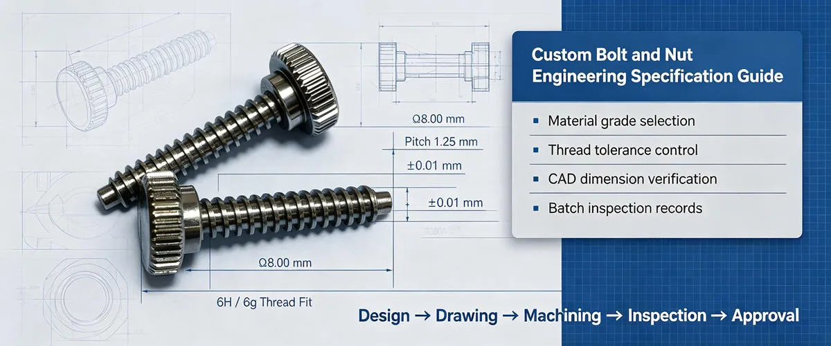 How to Specify Custom Bolts and Nuts for CNC Manufacturing How to specify custom bolts and nuts for CNC manufacturing, including material, thread, dimensions and tolerance requirements