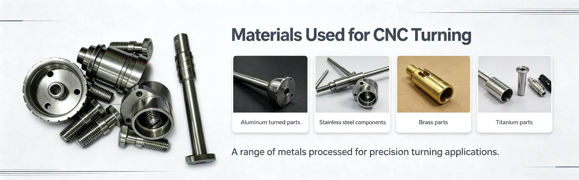 CNC turning materials including aluminum, stainless steel and titanium for custom precision turned components