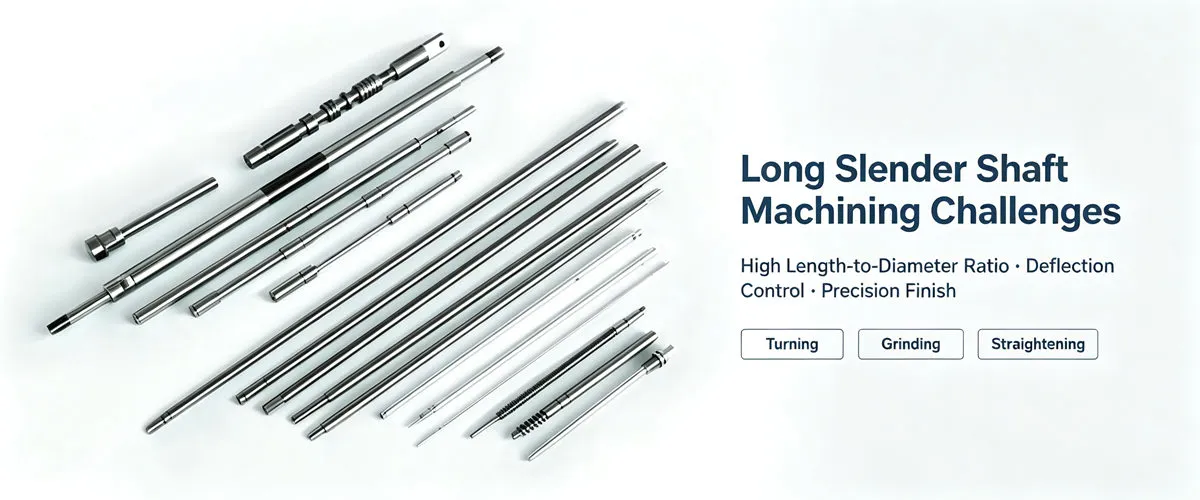 Long Slender Shaft Machining Challenges Long slender shaft machining challenges including deflection, vibration, concentricity and dimensional control