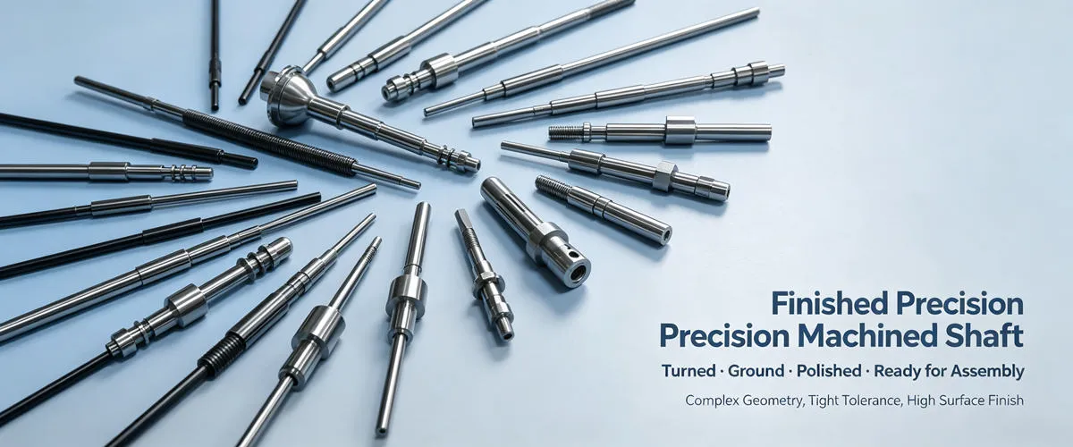 Precision Machined Shafts – Swiss CNC Turning Precision machined shafts produced by Swiss CNC turning for high accuracy industrial and automotive applications
