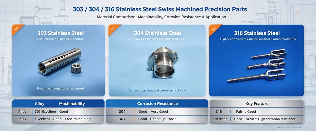 303, 304 and 316 Stainless Steel for Swiss Machining 303, 304 and 316 stainless steel grades used for precision Swiss machining and turned components