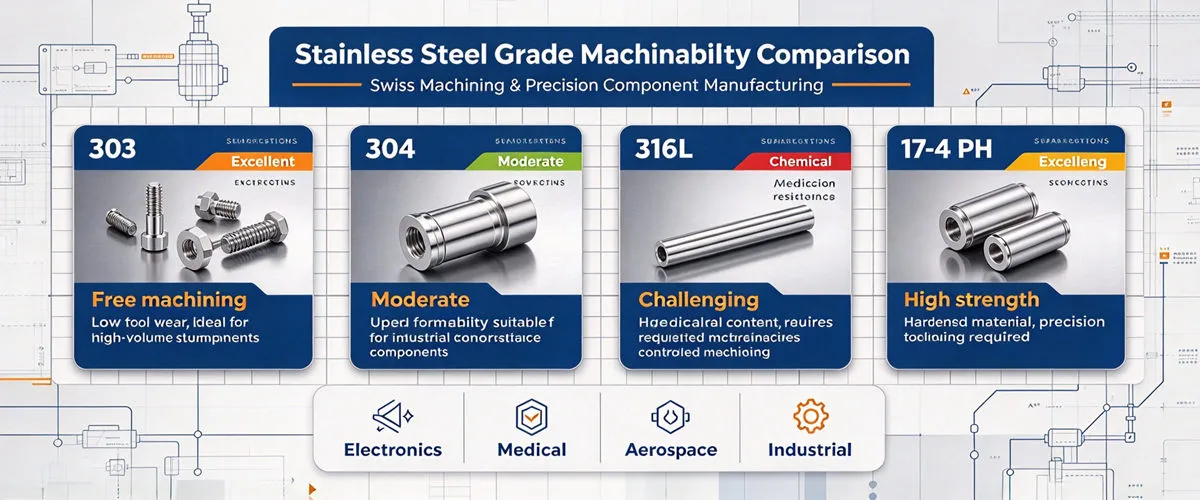 Stainless Steel Grades for Swiss Machining Stainless steel grades for Swiss machining including 303, 304 and 316 stainless steel for precision parts